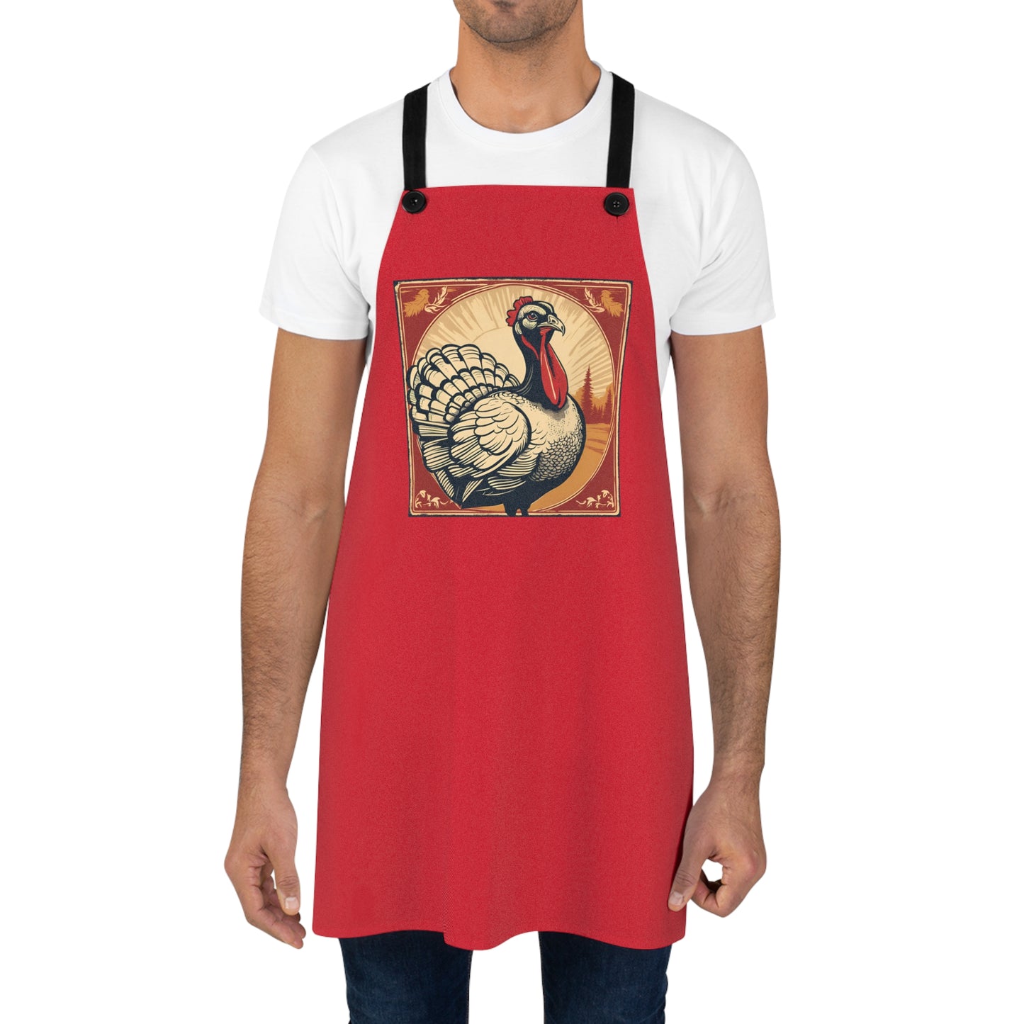 Apron - Thanksgiving Turkey Feedsack-Inspired Image, Kitchen Cooking Smock, Holiday Cooking Cover-up, Festive Cooking Apron, Vintage Style