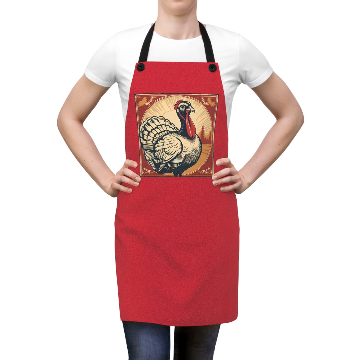 Apron - Thanksgiving Turkey Feedsack-Inspired Image, Kitchen Cooking Smock, Holiday Cooking Cover-up, Festive Cooking Apron, Vintage Style